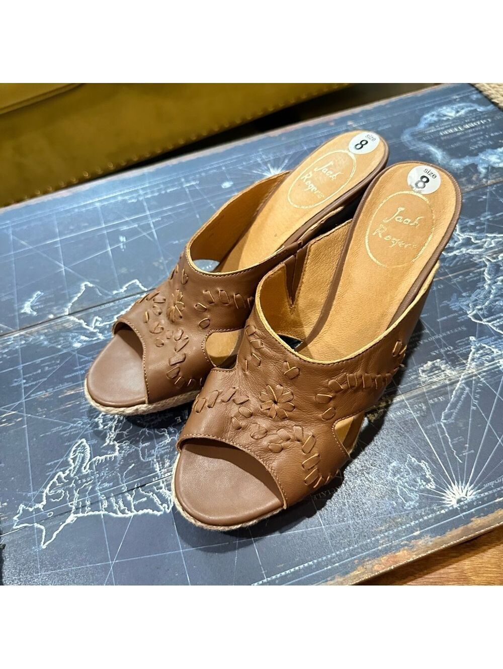 Jack Rogers Leather Espadrille Wedge Sandals – Size 8